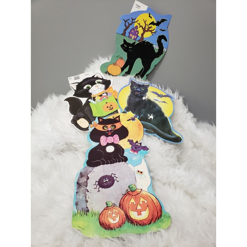 Vintage Halloween Cat Die‎ Cut Black Eureka double sided cardboard cutout retro
